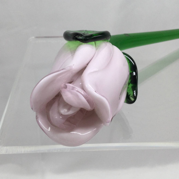 Hand Blown Glass Pink Rose Long Stem 15" - Picture 3 of 9